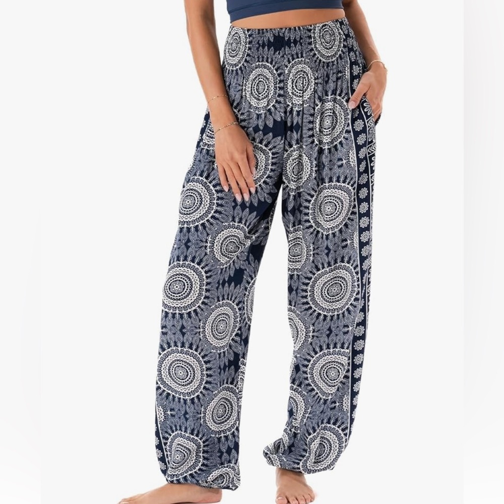 Navy Mandala Print Women's Pants